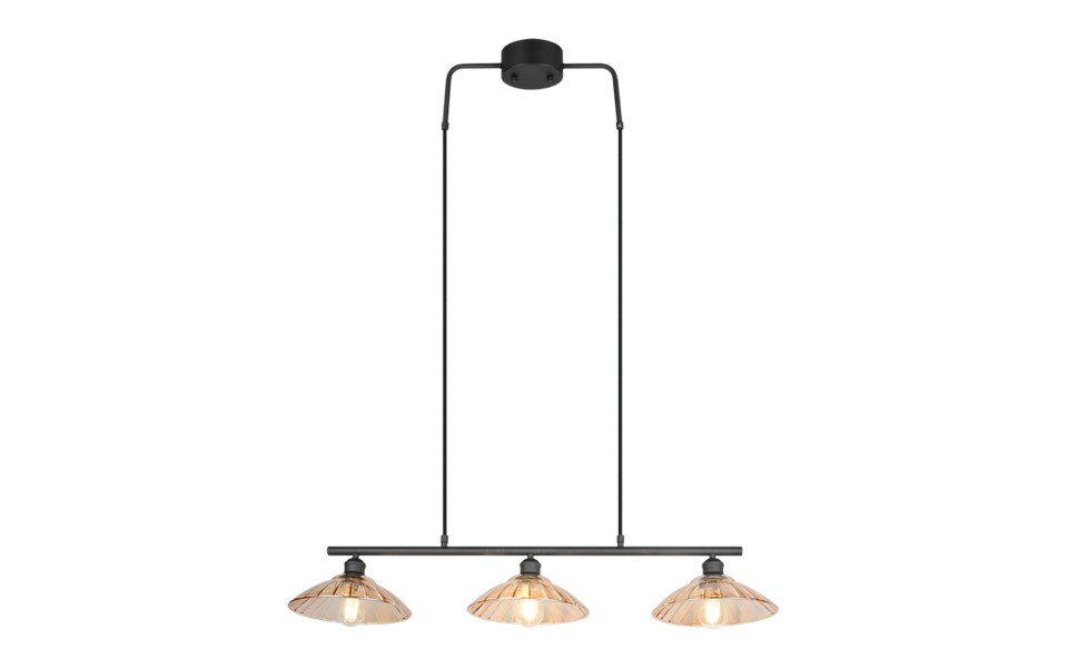 Trio Lighting Trio ELUNA hanglamp | E27 Fitting | mat zwart met amber | 100 x 25 cm | IP20 | excl. 3x E27 | max. 60W Trio Lighting Trio ELUNA hanglamp | E27 Fitting | mat zwart met amber | 100 x 25 cm | IP20 | excl. 3x E27 | max. 60W