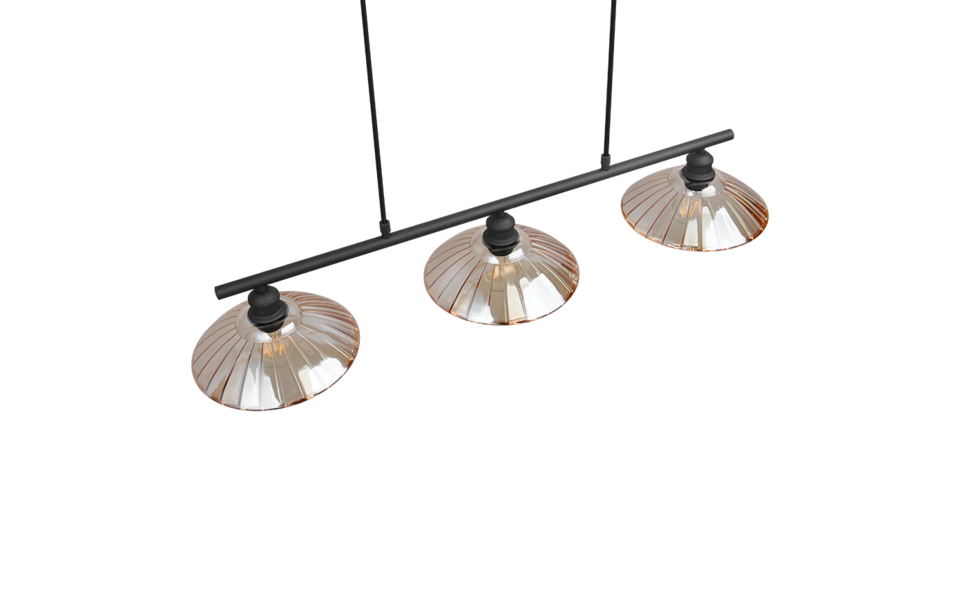 Trio Lighting Trio ELUNA hanglamp | E27 Fitting | mat zwart met amber | 100 x 25 cm | IP20 | excl. 3x E27 | max. 60W Trio Lighting Trio ELUNA hanglamp | E27 Fitting | mat zwart met amber | 100 x 25 cm | IP20 | excl. 3x E27 | max. 60W