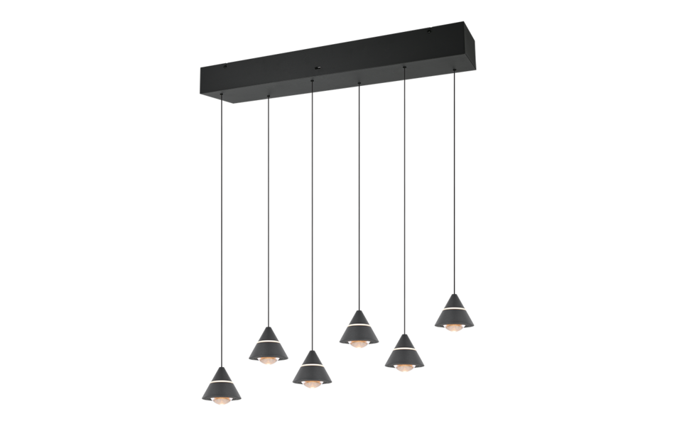 Trio Lighting Trio ROMEO hanglamp | LED | mat zwart | Ø 10 cm | IP20 | 6x 7W | 700 lm | 2300+3000+4000K | niet dimbaar