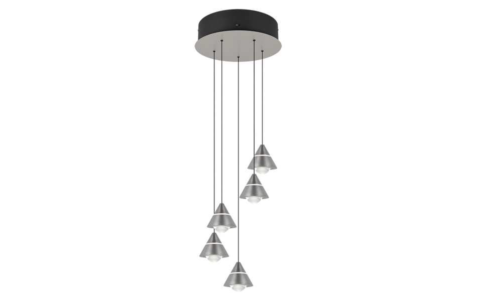 Trio Lighting Trio ROMEO hanglamp | LED | nikkel mat | Ø 28 cm | IP20 | 5x 7W | 700 lm | 2300+3000+4000K | niet dimbaar