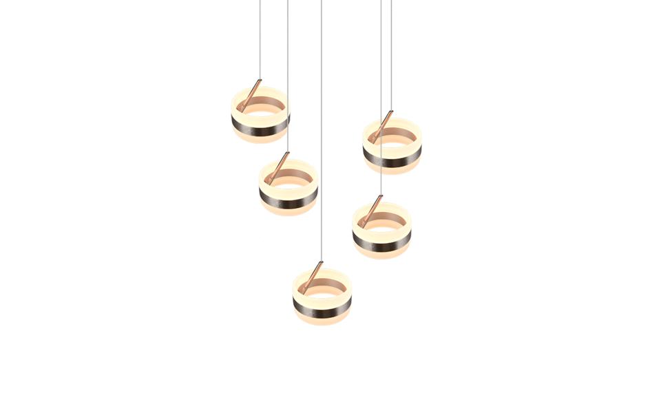 Trio Lighting Trio DIOS hanglamp | LED | nikkel mat | Ø 45 cm | IP20 | 5x 8W | 800 lm | 2300+3000+4000K | dimbaar