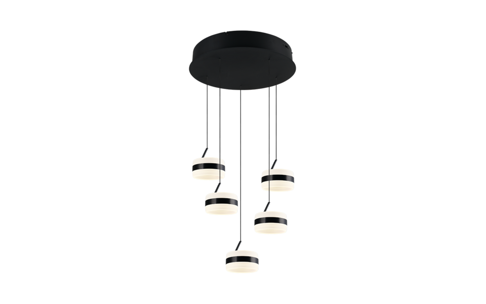 Trio Lighting Trio DIOS LED pendant light | 5x 8W 1000lm 4000K | black | Ø 45 cm | IP20 | 150 cm