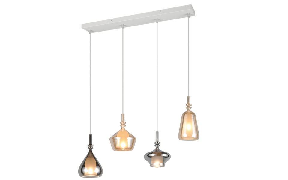 Trio Lighting Trio ALDEA hanglamp | E14 Fitting | wit mat met amber met verchroomd | 65 x 9 cm | IP20 | excl. 4x E14 | max. 10W Trio Lighting Trio ALDEA hanglamp | E14 Fitting | wit mat met amber met verchroomd | 65 x 9 cm | IP20 | excl. 4x E14 | max. 10W