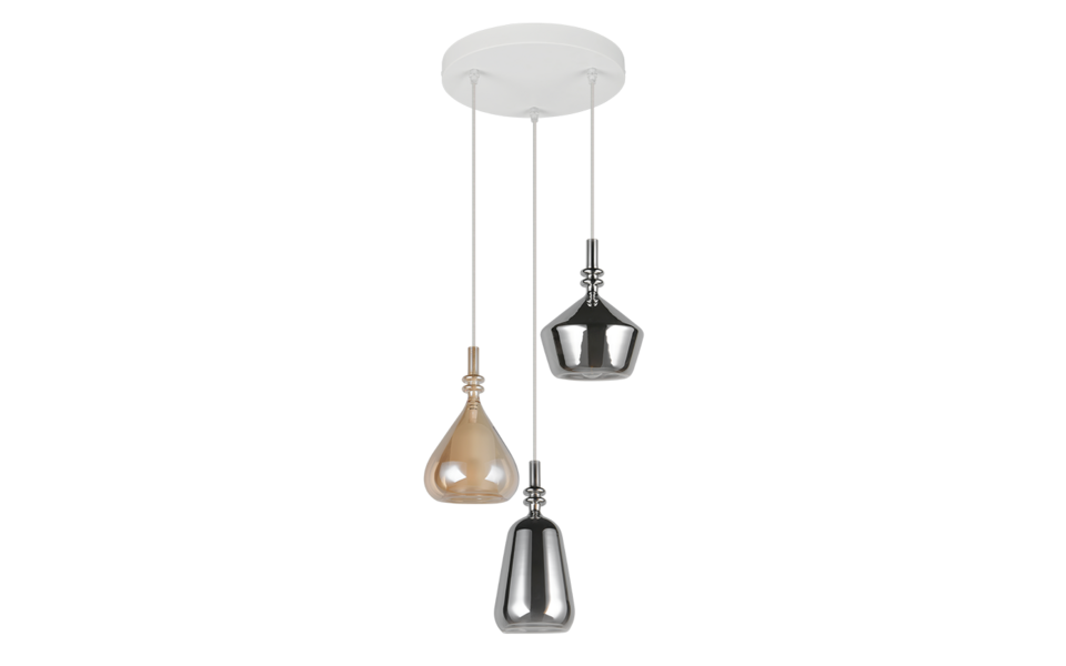 Trio Lighting Trio ALDEA hanglamp | E14 Fitting | wit mat met verchroomd met amber | Ø 28 cm | IP20 | excl. 3x E14 | max. 10W