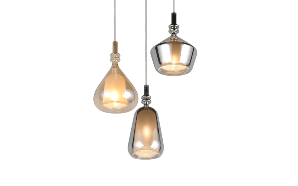 Trio Lighting Trio ALDEA hanglamp | E14 Fitting | wit mat met verchroomd met amber | Ø 28 cm | IP20 | excl. 3x E14 | max. 10W