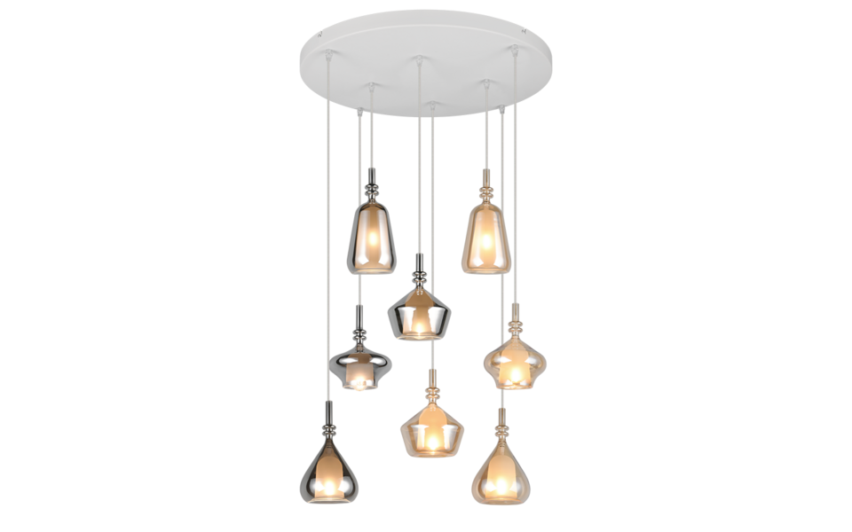 Trio Lighting Trio ALDEA hanglamp | E14 Fitting | wit mat met verchroomd met amber | Ø 60 cm | IP20 | excl. 8x E14 | max. 10W
