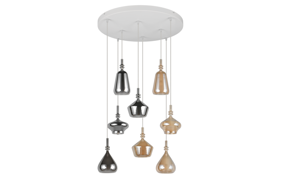 Trio Lighting Trio ALDEA hanglamp | E14 Fitting | wit mat met verchroomd met amber | Ø 60 cm | IP20 | excl. 8x E14 | max. 10W