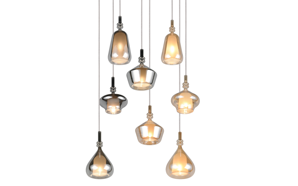 Trio Lighting Trio ALDEA hanglamp | E14 Fitting | wit mat met verchroomd met amber | Ø 60 cm | IP20 | excl. 8x E14 | max. 10W