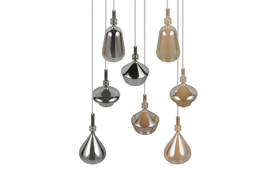 Trio Lighting Trio ALDEA hanglamp | E14 Fitting | wit mat met verchroomd met amber | Ø 60 cm | IP20 | excl. 8x E14 | max. 10W