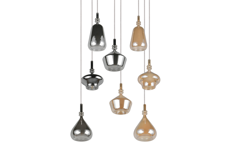 Trio Lighting Trio ALDEA hanglamp | E14 Fitting | wit mat met verchroomd met amber | Ø 60 cm | IP20 | excl. 8x E14 | max. 10W