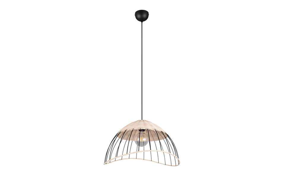 Trio Lighting Trio SANDRINE hanglamp | E27 Fitting | mat zwart met natuurlijke afwerking | Ø 48 cm | IP20 | excl. 1x E27 | max. 28W