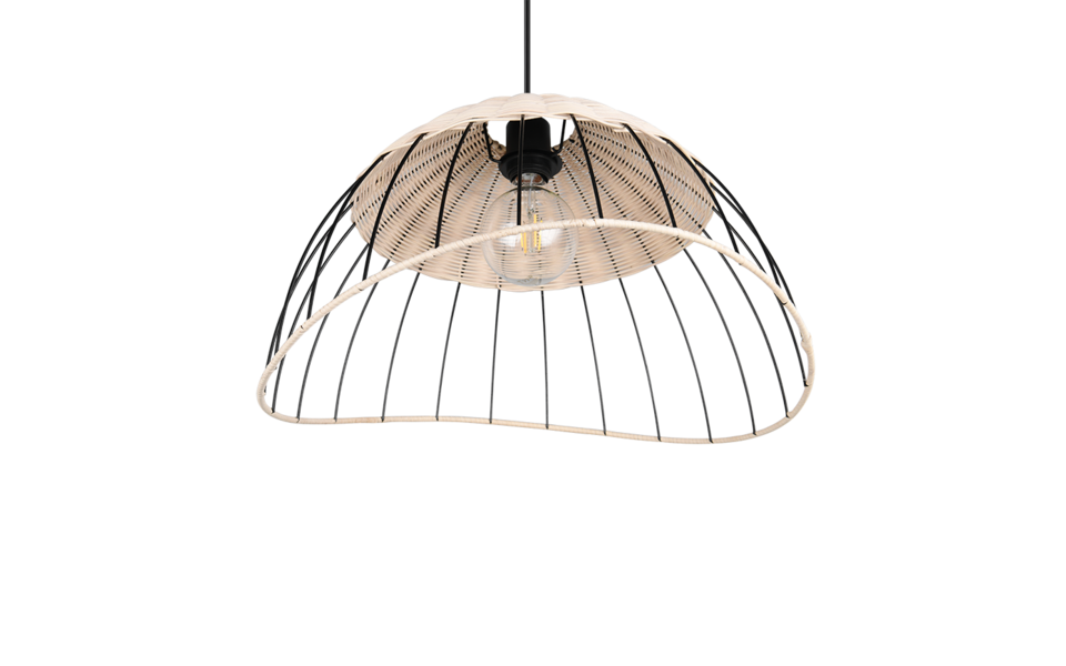 Trio Lighting Trio SANDRINE hanglamp | E27 Fitting | mat zwart met natuurlijke afwerking | Ø 48 cm | IP20 | excl. 1x E27 | max. 28W
