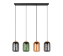 Trio Lighting Trio CORK hanglamp | E27 Fitting | mat zwart met amber met groen met rookkleur | 90 x 15 cm | IP20 | excl. 4x E27 | max. 10W