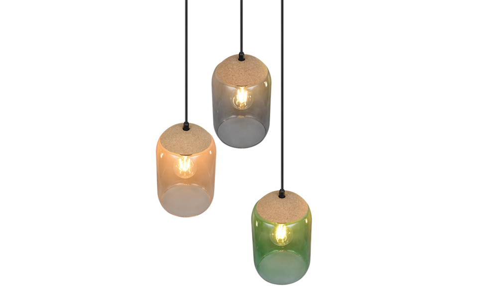 Trio Lighting Trio CORK hanglamp | E27 Fitting | multicolor met amber met groen met rookkleur | Ø 30 cm | IP20 | excl. 3x E27 | max. 10W