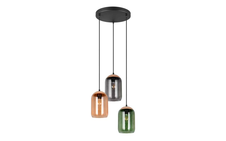 Trio Lighting Trio CORK hanglamp | E27 Fitting | multicolor met amber met groen met rookkleur | Ø 30 cm | IP20 | excl. 3x E27 | max. 10W
