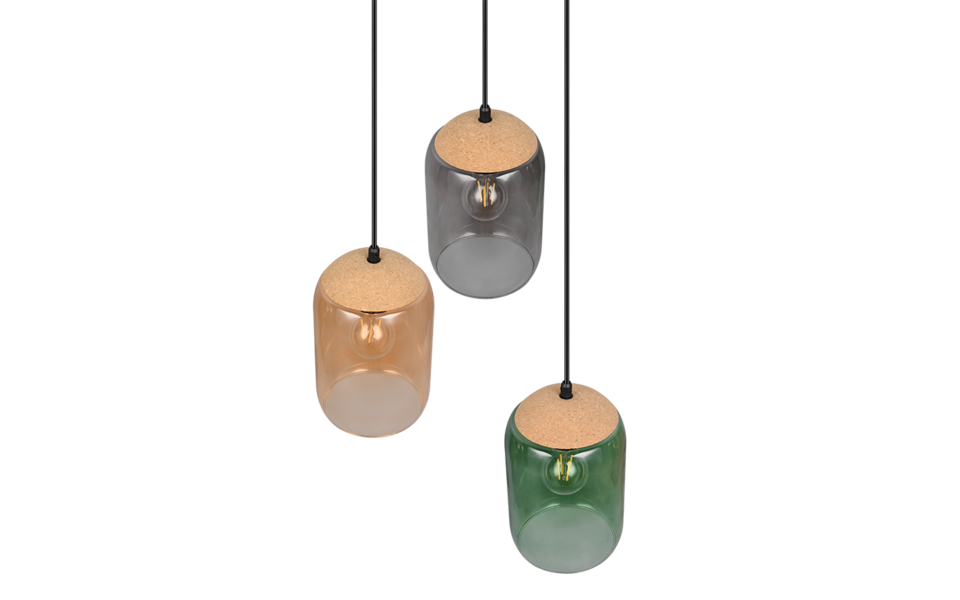 Trio Lighting Trio CORK hanglamp | E27 Fitting | multicolor met amber met groen met rookkleur | Ø 30 cm | IP20 | excl. 3x E27 | max. 10W