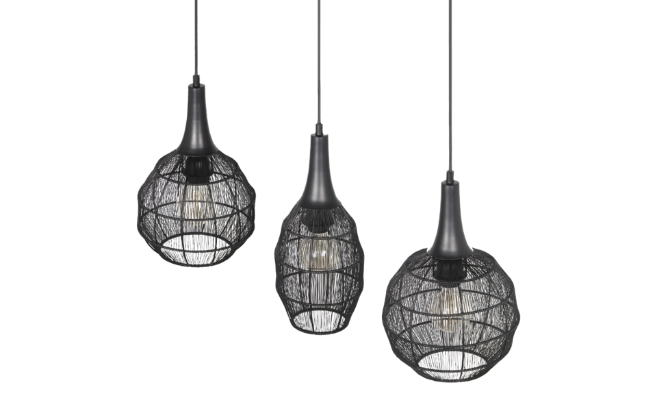 Trio Lighting Trio SORAYA hanglamp | E27 Fitting | mat zwart | 86 x 26 cm | IP20 | excl. 3x E27 | max. 10W Trio Lighting Trio SORAYA hanglamp | E27 Fitting | mat zwart | 86 x 26 cm | IP20 | excl. 3x E27 | max. 10W