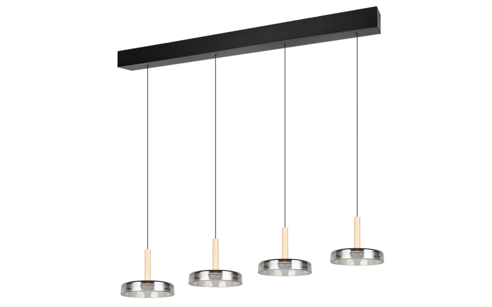 Trio Lighting Trio CELESTE hanglamp | LED | mat zwart met verchroomd | 115 x 22 cm | IP20 | 4x 7,5W | 750 lm | 3000K | dimbaar