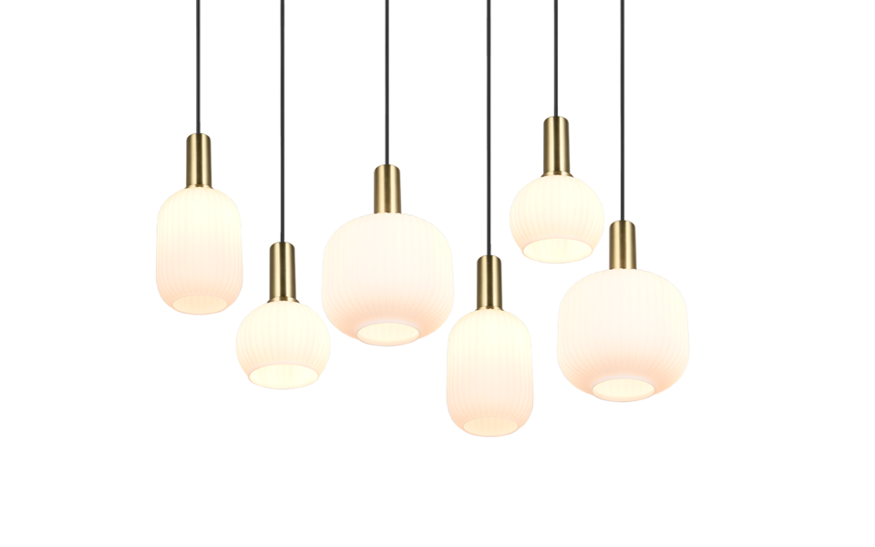 Trio Lighting Trio DIVA hanglamp | E27 Fitting | messing mat met wit | 92 x 35 cm | IP20 | excl. 6x E27 | max. 10W