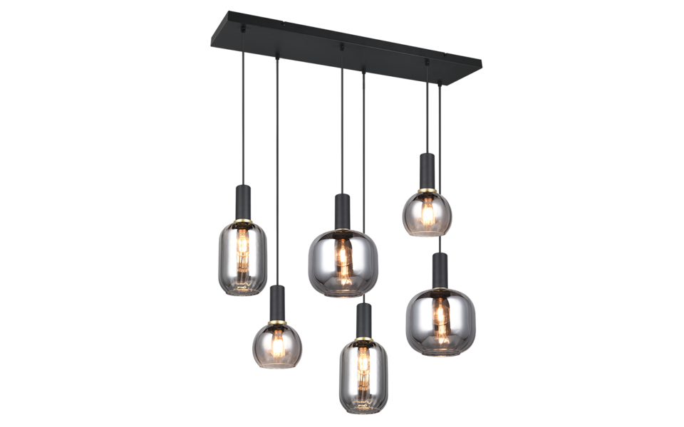 Trio Lighting Trio DIVA hanglamp | E27 Fitting | mat zwart met verchroomd | 92 x 35 cm | IP20 | excl. 6x E27 | max. 10W