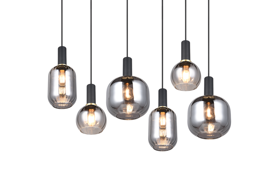 Trio Lighting Trio DIVA hanglamp | E27 Fitting | mat zwart met verchroomd | 92 x 35 cm | IP20 | excl. 6x E27 | max. 10W