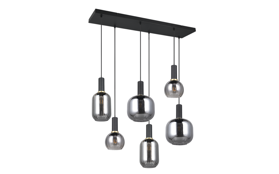 Trio Lighting Trio DIVA hanglamp | E27 Fitting | mat zwart met verchroomd | 92 x 35 cm | IP20 | excl. 6x E27 | max. 10W