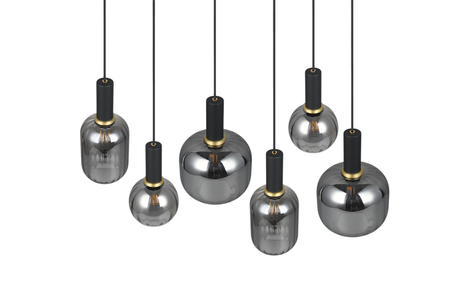 Trio Lighting Trio DIVA hanglamp | E27 Fitting | mat zwart met verchroomd | 92 x 35 cm | IP20 | excl. 6x E27 | max. 10W