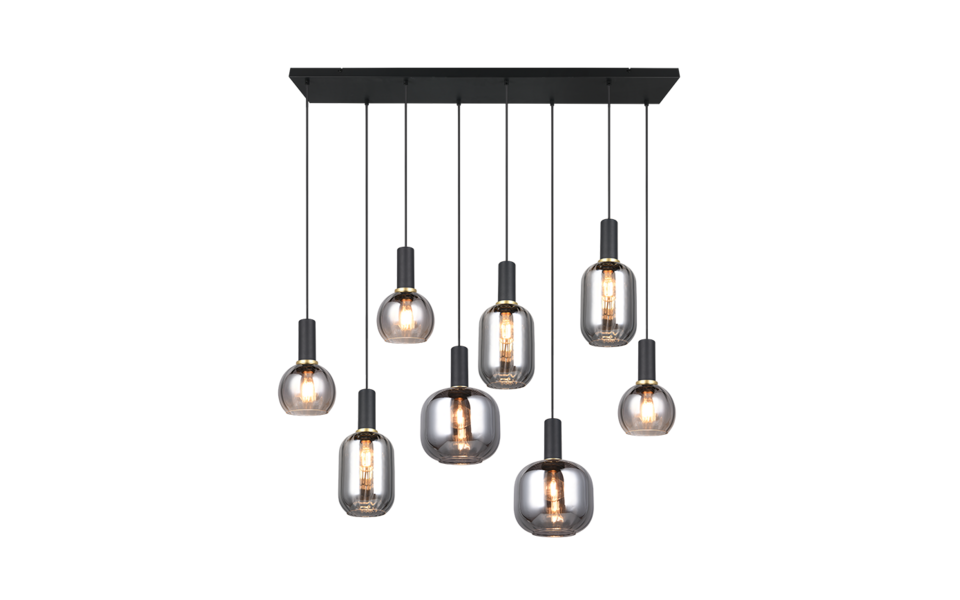 Trio Lighting Trio DIVA hanglamp | E27 Fitting | mat zwart met verchroomd | 120 x 32,5 cm | IP20 | excl. 8x E27 | max. 10W