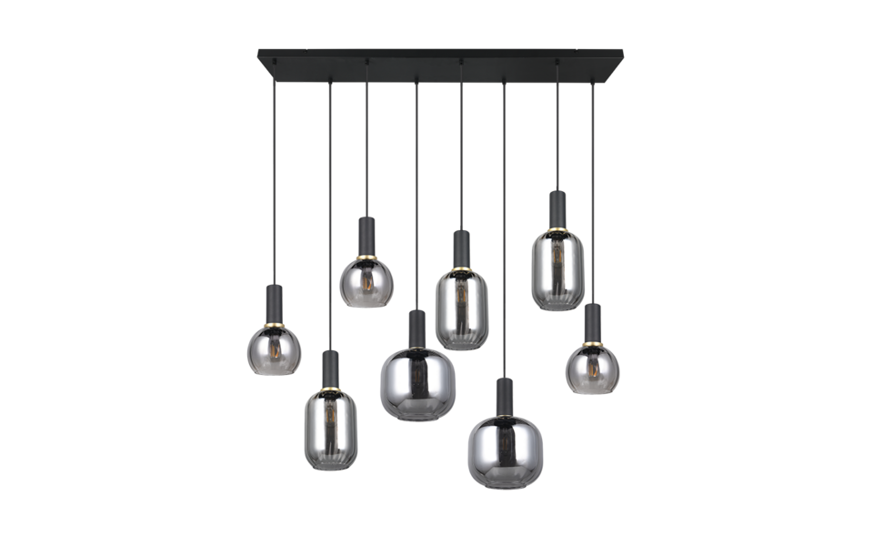 Trio Lighting Trio DIVA hanglamp | E27 Fitting | mat zwart met verchroomd | 120 x 32,5 cm | IP20 | excl. 8x E27 | max. 10W