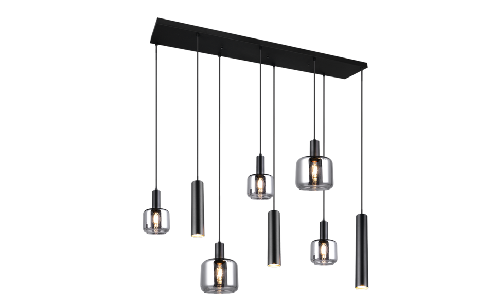 Trio Lighting Trio MATARO hanglamp | E27 Fitting | mat zwart met verchroomd | 118 x 34 cm | IP20 | excl. 2x E27 | max. 10W