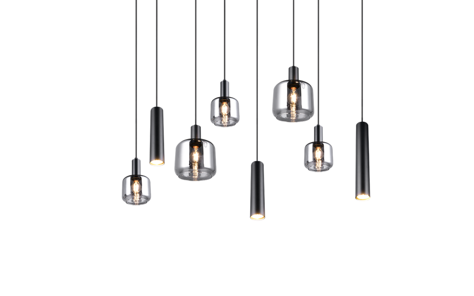 Trio Lighting Trio MATARO hanglamp | E27 Fitting | mat zwart met verchroomd | 118 x 34 cm | IP20 | excl. 2x E27 | max. 10W