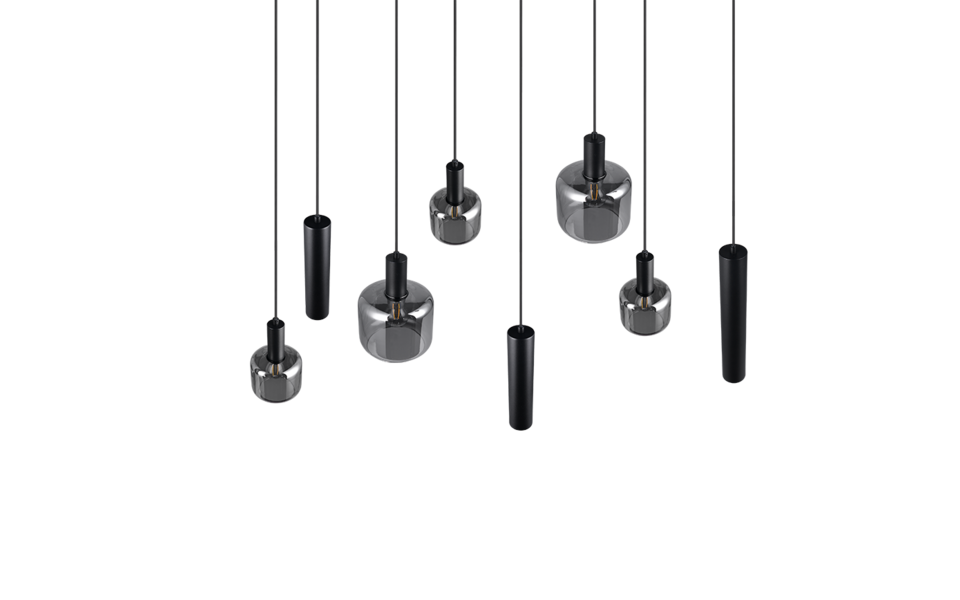 Trio Lighting Trio MATARO hanglamp | E27 Fitting | mat zwart met verchroomd | 118 x 34 cm | IP20 | excl. 2x E27 | max. 10W