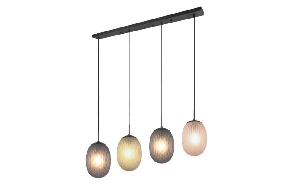 Trio Lighting Trio FACETTE hanglamp | E27 Fitting | mat zwart met rookkleur met amber met groen | Ø 17,5 cm | IP20 | excl. 4x E27 | max. 25W