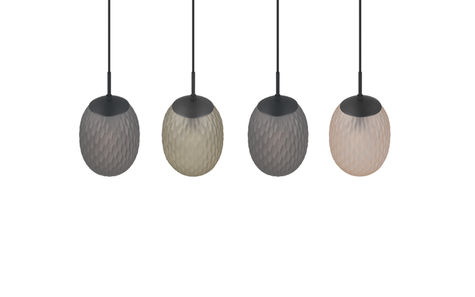 Trio Lighting Trio FACETTE hanglamp | E27 Fitting | mat zwart met rookkleur met amber met groen | Ø 17,5 cm | IP20 | excl. 4x E27 | max. 25W
