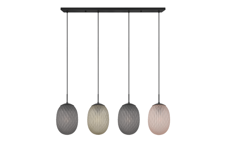 Trio Lighting Trio FACETTE hanglamp | E27 Fitting | mat zwart met rookkleur met amber met groen | Ø 17,5 cm | IP20 | excl. 4x E27 | max. 25W