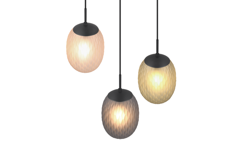 Trio Lighting Trio FACETTE hanglamp | E27 Fitting | mat zwart met rookkleur met amber met groen | Ø 43 cm | IP20 | excl. 3x E27 | max. 25W