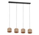 Trio Lighting Trio SMILLA hanglamp | E27 Fitting | mat zwart met natuurlijke afwerking | 121 x 20,5 cm | IP20 | excl. 4x E27 | max. 10W
