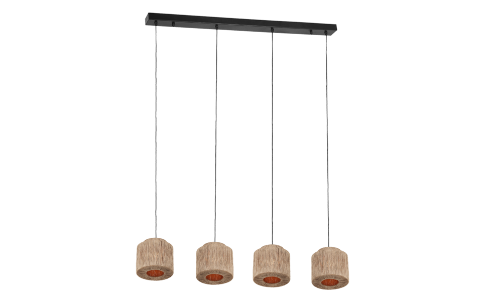 Trio Lighting Trio SMILLA hanglamp | E27 Fitting | mat zwart met natuurlijke afwerking | 121 x 20,5 cm | IP20 | excl. 4x E27 | max. 10W Trio Lighting Trio SMILLA hanglamp | E27 Fitting | mat zwart met natuurlijke afwerking | 121 x 20,5 cm | IP20 | excl. 4x E27 | max. 10W