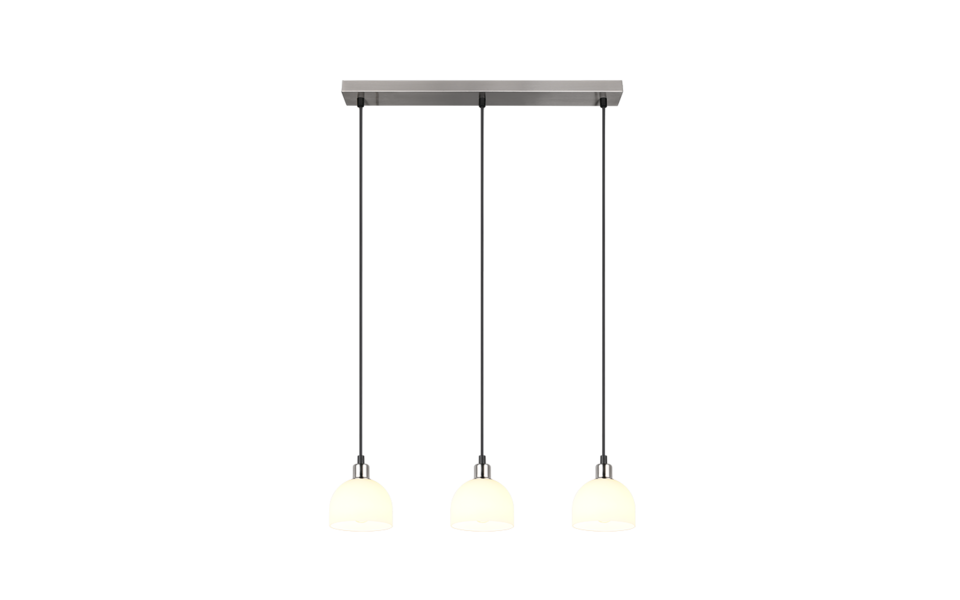Trio Lighting Trio MOLLY hanglamp | E14 Fitting | nikkel mat met wit | 60 x 12 cm | IP20 | excl. 3x E14 | max. 10W