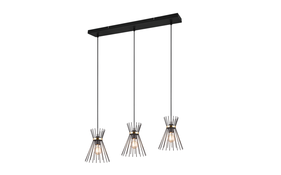 Trio Lighting Trio ROD pendant light | 3x E27 max 40W | black with gold | IP20