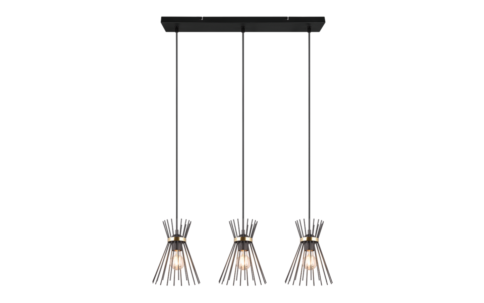 Trio Lighting Trio ROD pendant light | 3x E27 max 40W | black with gold | IP20