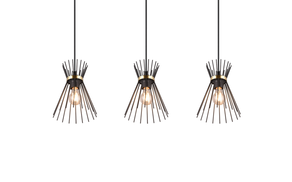 Trio Lighting Trio ROD pendant light | 3x E27 max 40W | black with gold | IP20