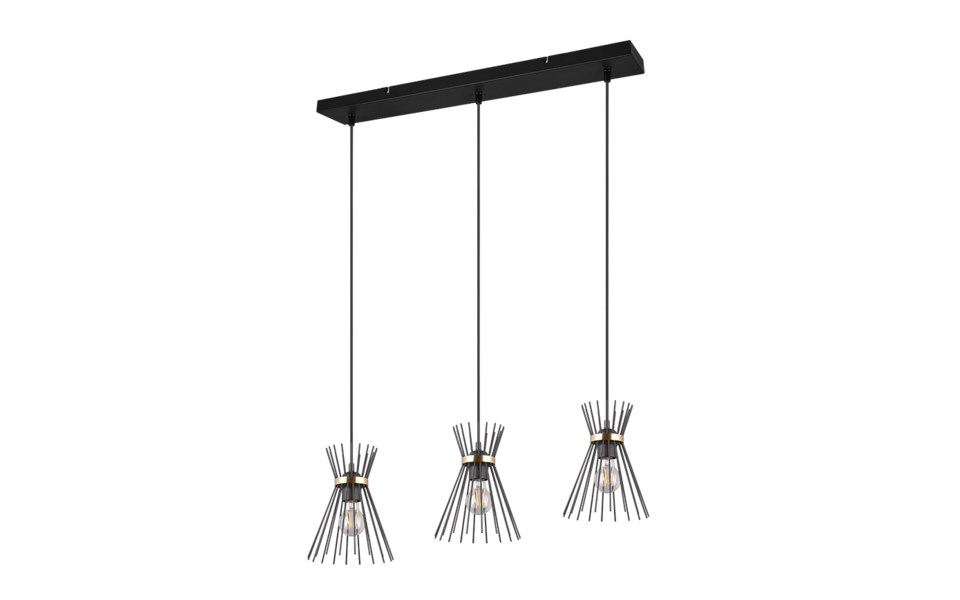 Trio Lighting Trio ROD pendant light | 3x E27 max 40W | black with gold | IP20