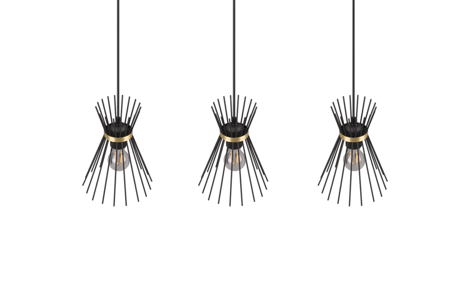 Trio Lighting Trio ROD pendant light | 3x E27 max 40W | black with gold | IP20