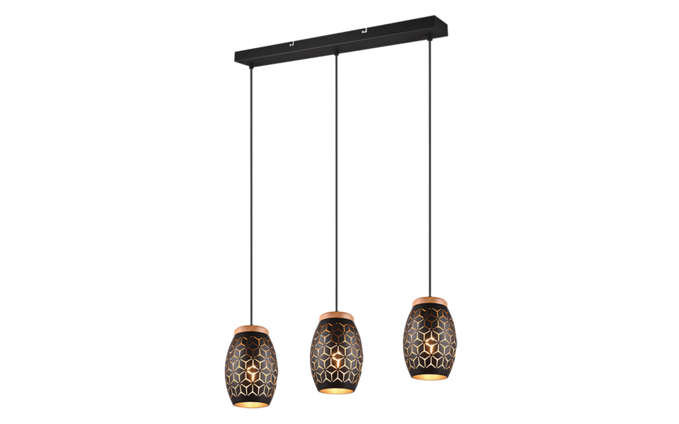 Trio Lighting Trio BIDAR pendant light | 3x E27 max 40W | black with gold | IP20 | 21.5 cm Trio Lighting Trio BIDAR pendant light | 3x E27 max 40W | black with gold | IP20 | 21.5 cm