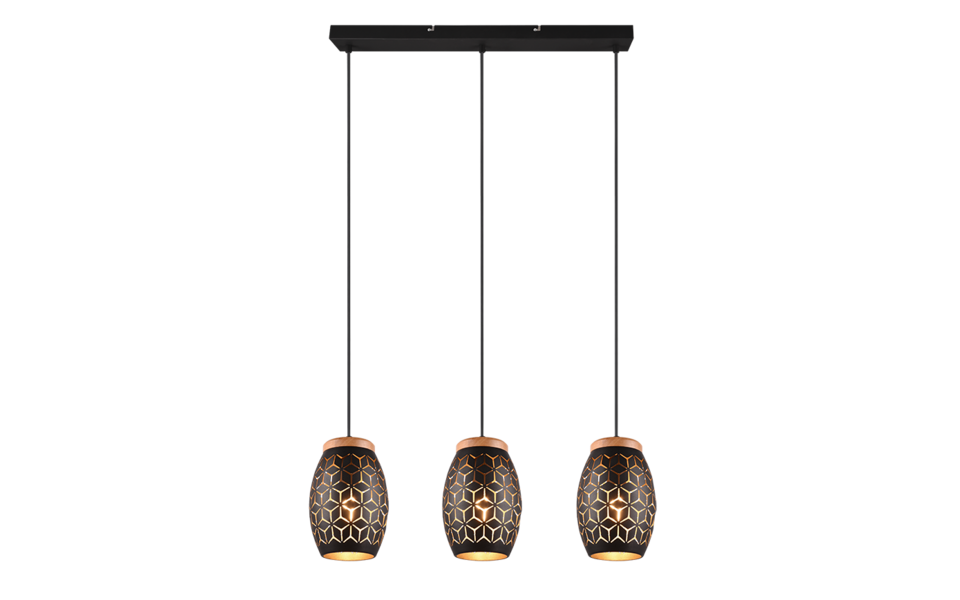 Trio Lighting Trio BIDAR pendant light | 3x E27 max 40W | black with gold | IP20 | 21.5 cm Trio Lighting Trio BIDAR pendant light | 3x E27 max 40W | black with gold | IP20 | 21.5 cm