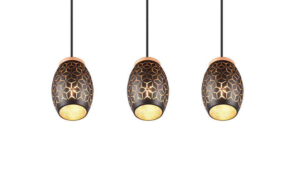 Trio Lighting Trio BIDAR hanglamp | E27 Fitting | zwart met goud | Ø 15 cm | IP20 | excl. 3x E27 | max. 28W
