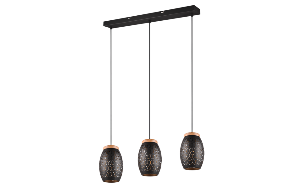 Trio Lighting Trio BIDAR pendant light | 3x E27 max 40W | black with gold | IP20 | 21.5 cm Trio Lighting Trio BIDAR pendant light | 3x E27 max 40W | black with gold | IP20 | 21.5 cm