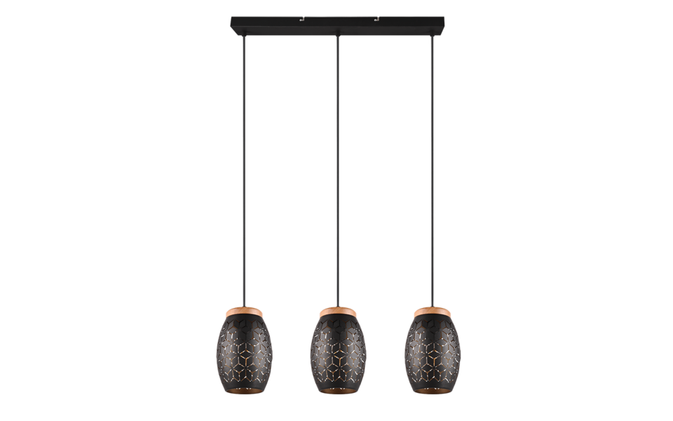 Trio Lighting Trio BIDAR pendant light | 3x E27 max 40W | black with gold | IP20 | 21.5 cm Trio Lighting Trio BIDAR pendant light | 3x E27 max 40W | black with gold | IP20 | 21.5 cm