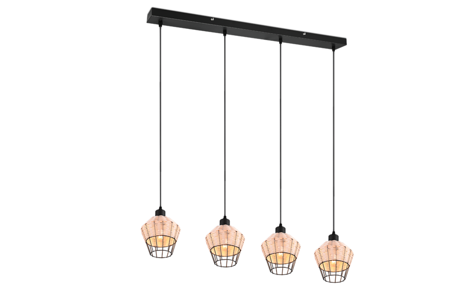 Trio Lighting Trio BORKA hanglamp | E27 Fitting | natuurlijke afwerking | 95 x 17,5 cm | IP20 | excl. 4x E27 | max. 40W